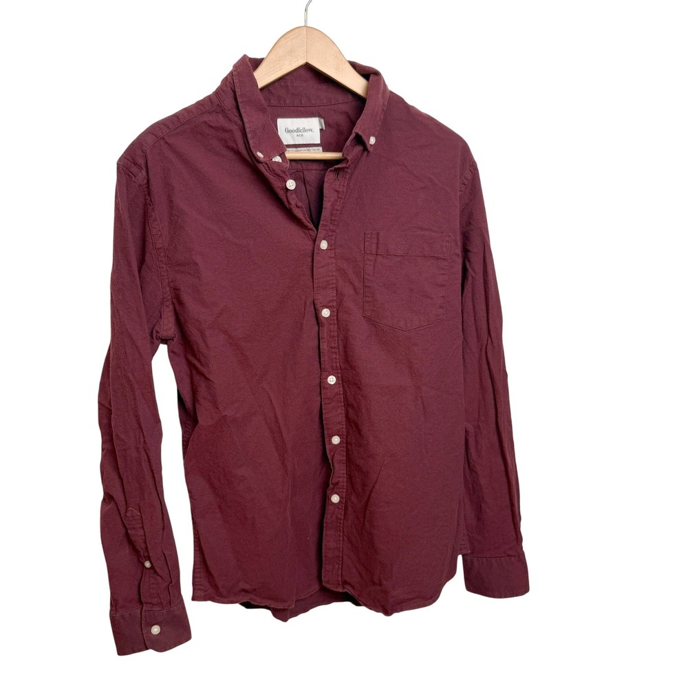 Goodfellow & Co Mens Oxford Shirt L Button-Up Burgundy Slim Fit Everywear Preppy